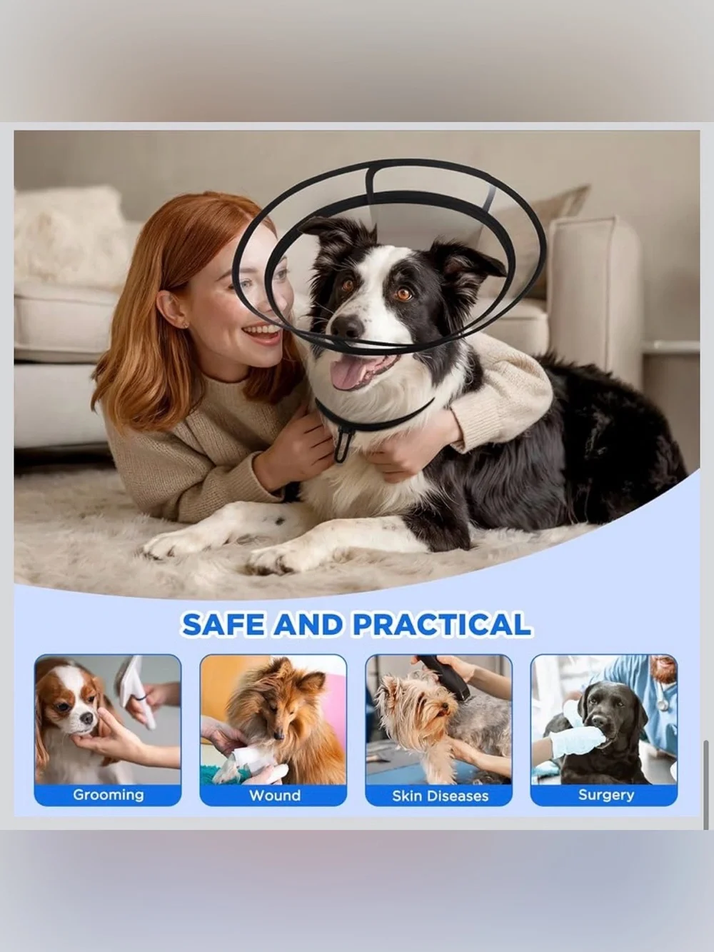 Clear Dog Cone Collar–Extra-Long Recovery E-Collar for Dogs, Transparent -XXL